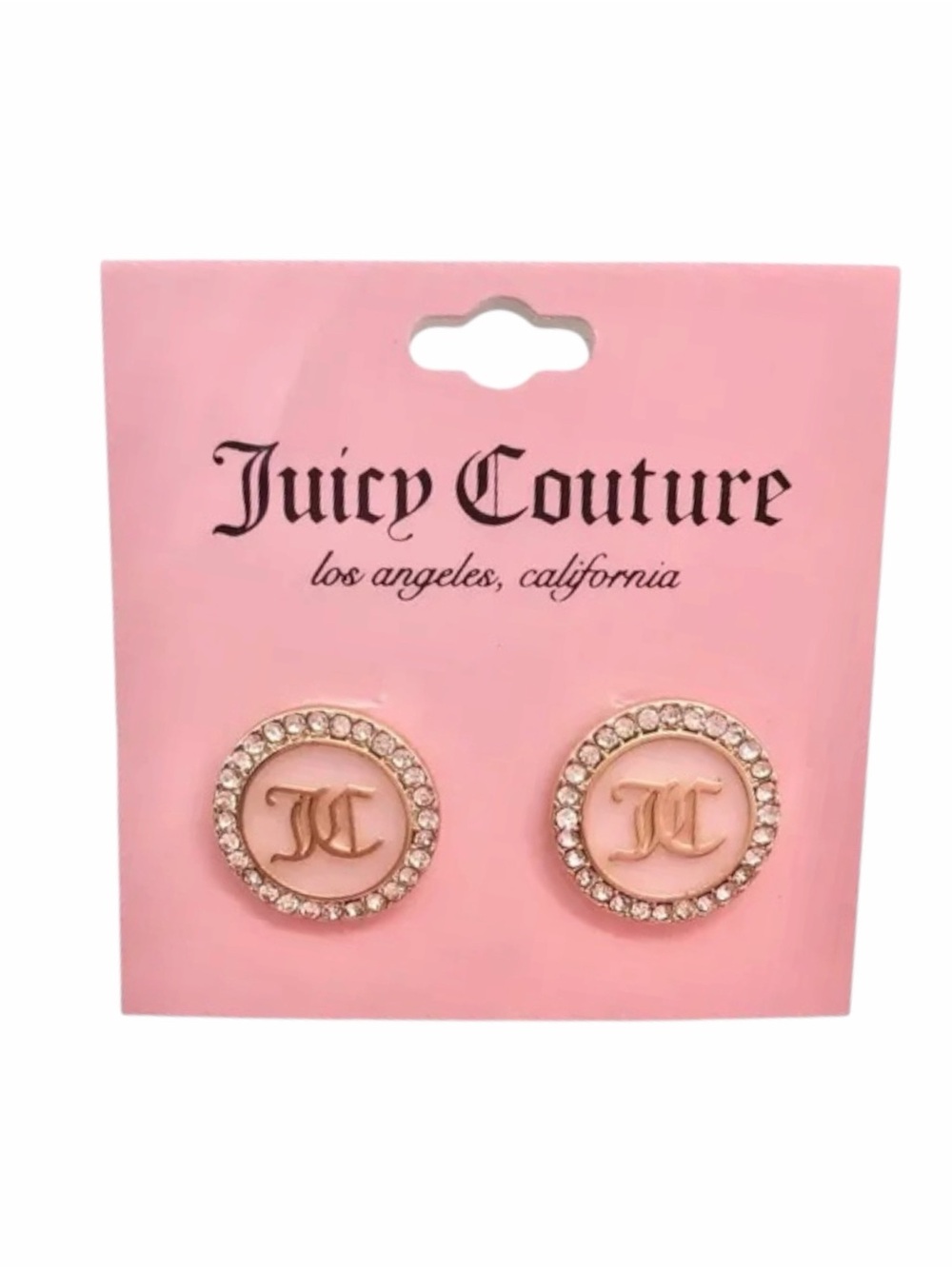 Juicy Couture Goldtone and Pave Crystal Glass Stone Pink Circle Stud Earrings